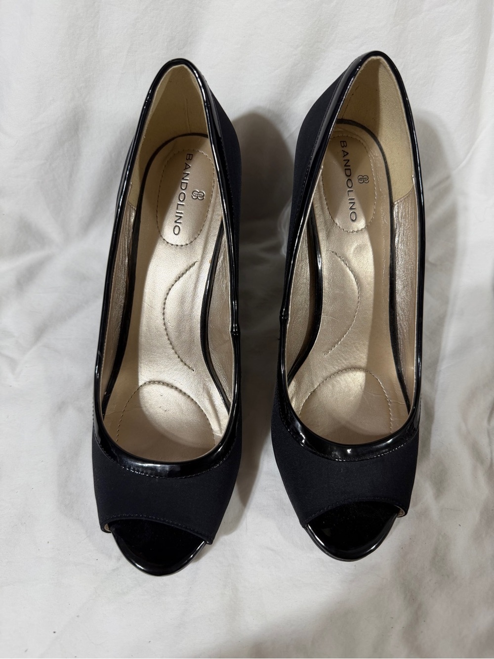 Bandolino Black Peep-Toe Patent-Trim Pumps